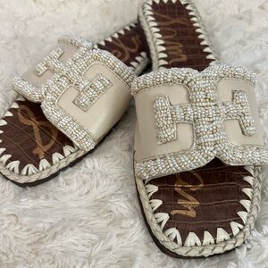 Sam Edelman Cream and Brown Beaded Sandals